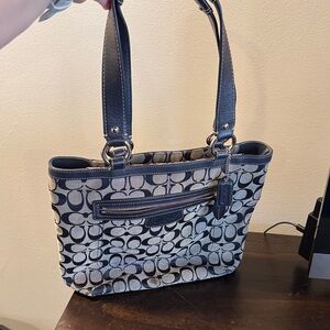 Coach Dark Blue and Gray Signature Shoulder Bag